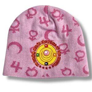 Sailor Moon Beanie Women’s Anime Pink Knit Winter Hat Cap Acrylic Embroidered